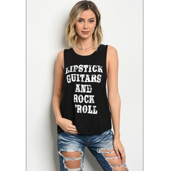 Tops - Lipstick Guitars and Rock N Roll Tank Top Black!